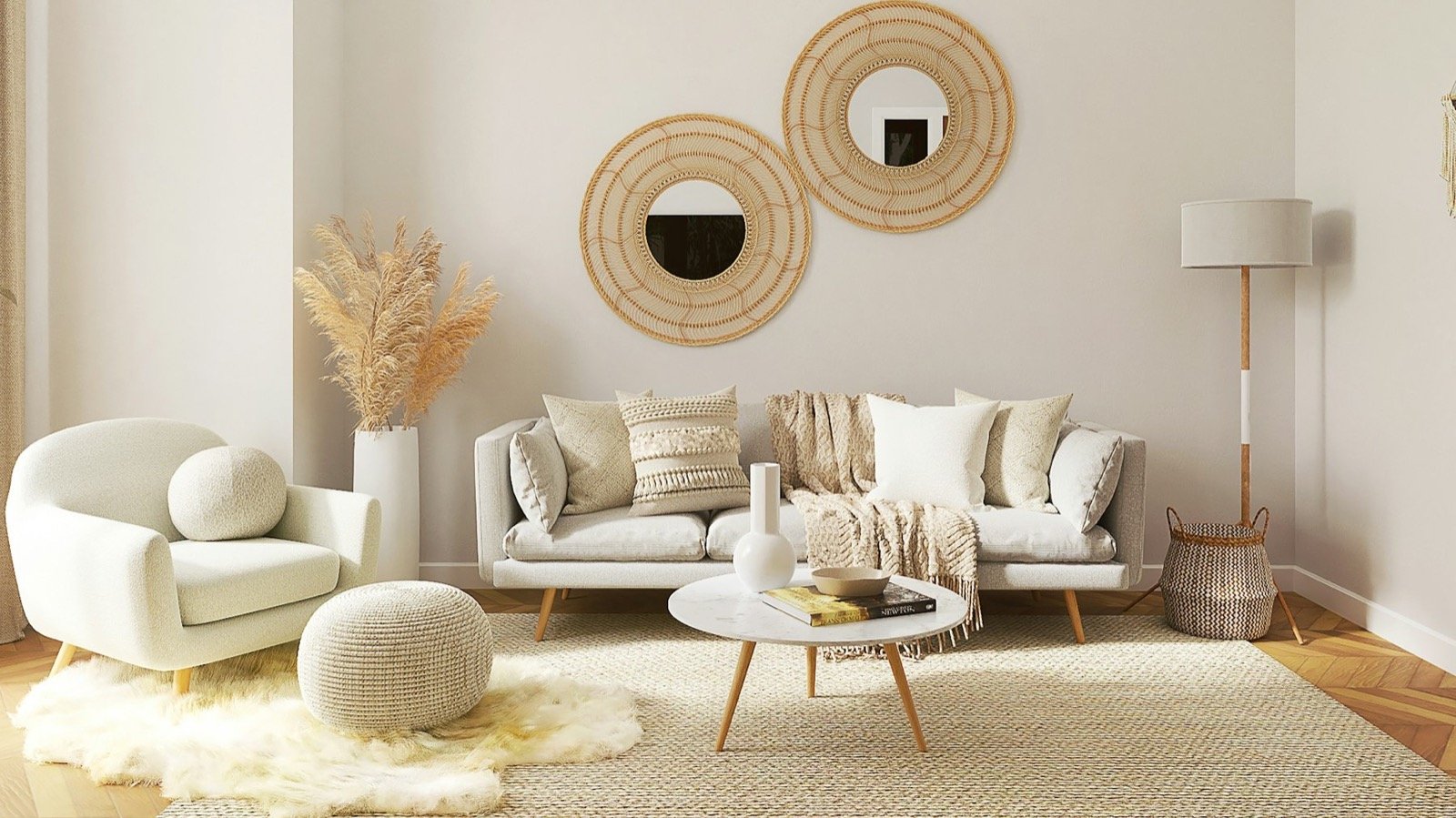 Living room sofa on wooden flooring with a visible gap underneath, no vacuum in frame